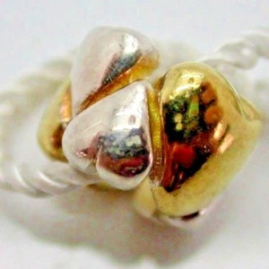 .925 STERLING SILVER PERSONA CHARM TWO TONE GOLD & SILVER HEARTS NEW B25 - Picture 1 of 3
