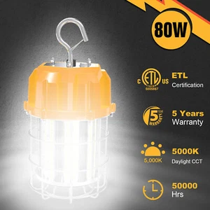 80W LED Temporary Work Light Portable Hanging Construction Jobsite Fixture 5000K - Picture 1 of 12