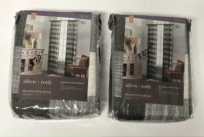 (1 PANEL/LOTE DE 2) 3728120 ALLEN+ROTH 95" A CUADROS HESS VARILLA BOLSILLO/TARJETA TRASERA CORTINA Foto 1 de 3