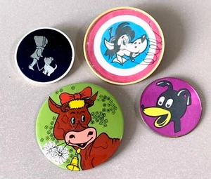 4x Lapel Pins Cartoon Pop Art Nu Pogodi Badges USSR Fairy Tales 1980s Soviet - Picture 1 of 4