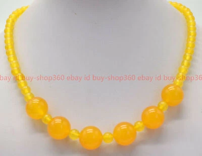 全新 6 毫米 12 毫米天然黄色黄玉圆形宝石珠项链 18 英寸 AAA++ — 第 1/4 张图片
