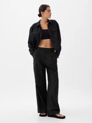 Pantalón Pantalón GAP 365 tiro alto lino-algodón pierna ancha negro talla 8 PETITE RT$90 Foto 1 de 4