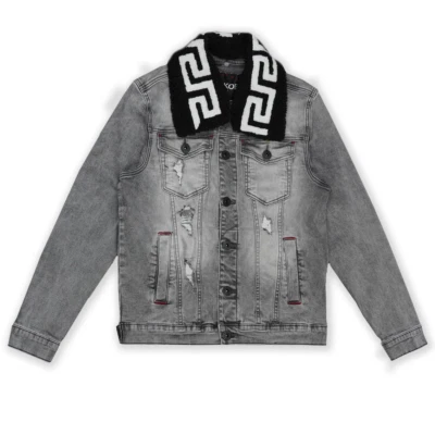 MAKOBI 1062 Denim Jacket w/ Sherpa Collar (grey) - Image 1 of 2