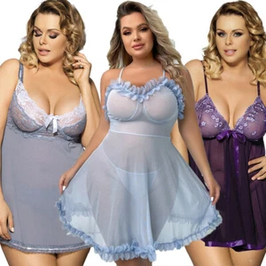 Plus Size Sexy Lingerie Women Lace Sheer Babydoll Sleepwear Nightgown Dress US - Picture 1 of 110