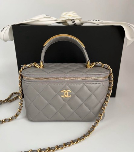 RARO!!CHANEL Vanity case in pelle di agnello grigio tophadle tracolla 2 vie