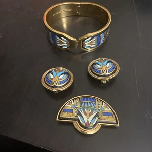 Michaela Frey Wien Fire Enamel Jewlery Set Bracelet Earrings Pin - Picture 1 of 19