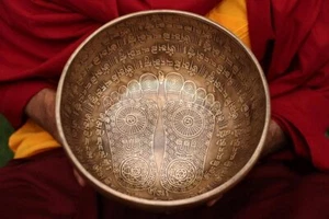 Singing Bowl Nepal- Special Buddha Foot Carving 9 inches Blessed Singing Bowl... - Picture 1 of 6