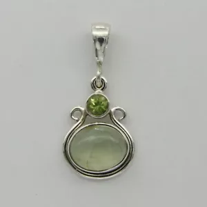 Colgante PREHNITA Verde y Peridoto PLATA ESTERLINA 925 Genuino y Natural #6e - Imagen 1 de 7