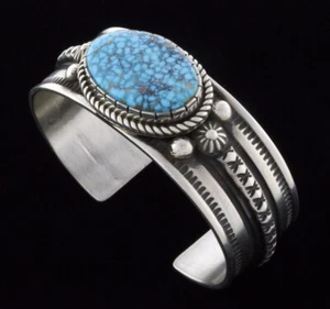 Natural Birdseye Kingman Turquoise Bracelet By Navajo Artist Albert Jake - Picture 1 of 6