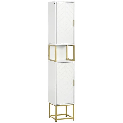 KLEANKIN Freestanding Bathroom Cabinet Linen Towel with Adjustable Shelf, 2 Doors