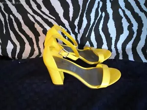 Womens Shoes Yellow Block Heel Open Toe Ankle Strap Size 8.5 Shoes - Picture 1 of 4