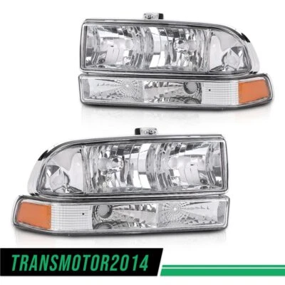 Fit For 98-04 CHEVY S10/BLAZER Headlights Assembly Chrome Housing Amber Corner - Image 1 of 4