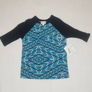 NWT LuLaRoe Sloan Size 4 Blue Green Pink Black Geometric Design 3/4 Raglan Sleev - Picture 1 of 3