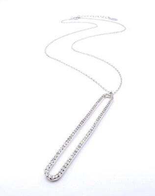 GORGEOUS 18kt White Gold Plated Crystals Thin Elongated Oval Rectangle Necklace - Image 1 of 4