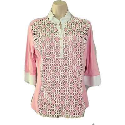 Blusa Top Para Mujer NaraCamicie Mangas 3/4 Algodón Crochet Rosa Italia Talla 8 Nueva Foto 1 de 4