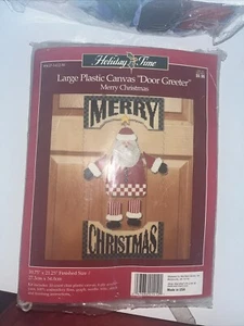 CHRISTMAS Holiday Time Lg Plastic Canvas Door Greeter “Merry Christmas” W Santa - Picture 1 of 3
