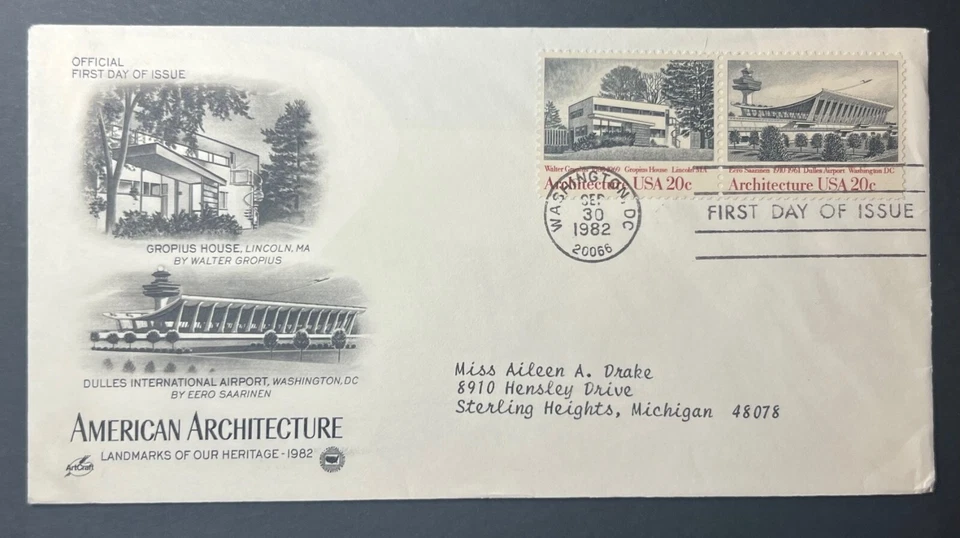 AMERICAN ARCHITECTURE SEP 30 1982 WASHINGTON D.C. ARTCRAFT FIRST DAY COVER (FDC) - Image 1 of 1