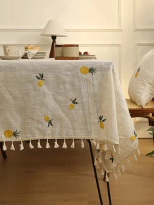 Paño de mesa bordado sin arrugas peso pesado algodón lino granja - Imagen 1 de 9