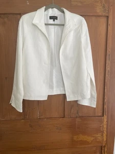 Talbots White Lined Linen Open Jacket Blazer Pockets Size 10 - Picture 1 of 6