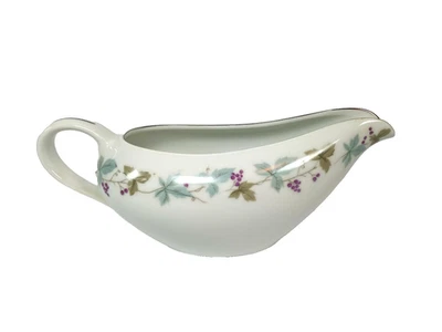 Vintage 6701 Fine China Gravy Boat – Blue & Green Grape Leaf Pattern 1967 - Image 1 of 4