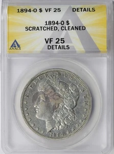 1894-O $1 Morgan Dollar ANACS VF25 Details Scratched & Cleaned - Picture 1 of 4