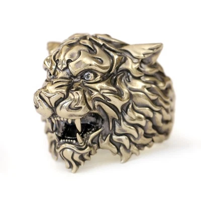 Enorme anello corazzato tigre punk biker gioielli animali BK398A aperto taglia USA 8 ~ 15 BZ - Immagine 1 di 4