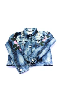 Flowers by Zoe Childrens Girls Distressed Floral Denim Jacket Blue Size XL - Picture 1 of 4