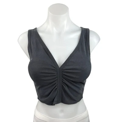 Silence + шум черный V шеи собранными в Рюш передней ребристый укороченный Майка размер S - Изображение 1 из 3