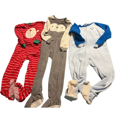 3 pares de pijamas de lana invierno Papá Noel vacaciones oso dinosaurio patas pijamas 5T Foto 1 de 4