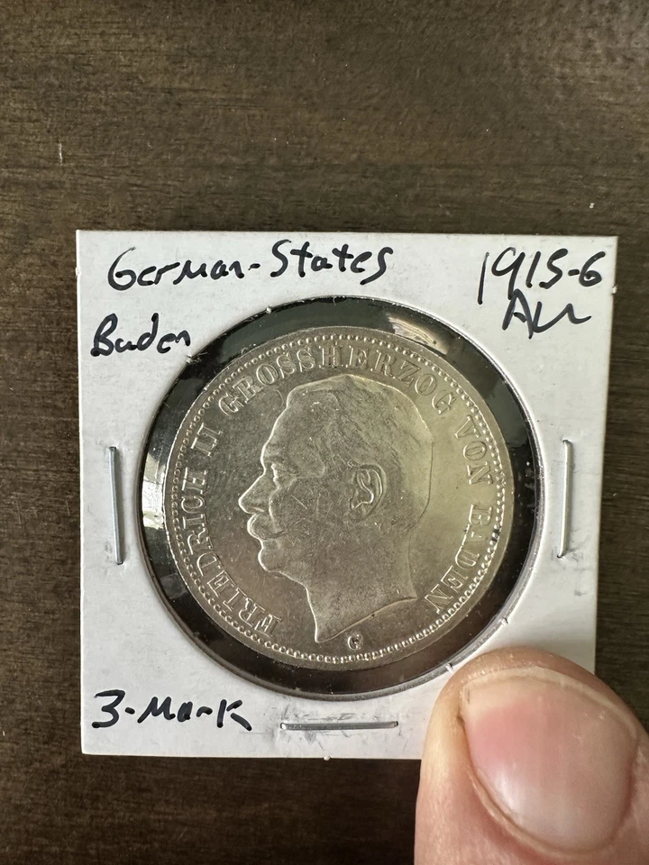 1915 G Estados Alemanes Baden 3 Marcas Alto Grado ¡Raro! Foto 1 de 2