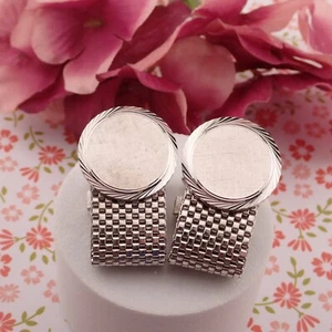 Vtg Dante Brushed Silver Tone Unengraved Cartouche Round Wrap Around Cufflinks - Picture 1 of 5