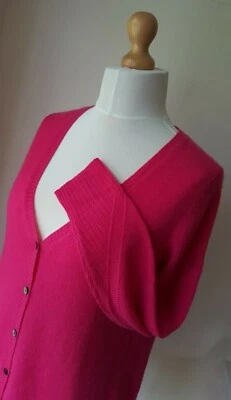 BNWT Pure Collection Vibrant Pink Deep V-Neck Cashmere Cardigan (UK 16) RRP £150 - Image 1 of 4