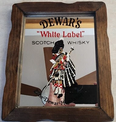 复古 Dewar’s“白色标签”苏格兰威士忌镜面标志/W Highlander 酒吧装饰 — 第 1/4 张图片
