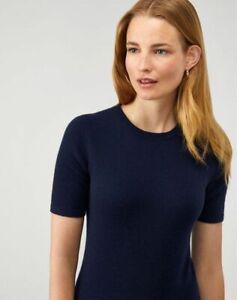 Pure Collection Short Sleeve Cashmere Jumper Navy UK 14 RRP £99 LN016 MM 08