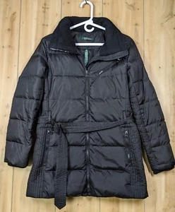 Lauren Ralph Lauren Down Puffer Coat Style Women's S Black Belted Mid Length - Picture 1 of 14