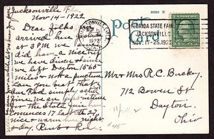$Florida Machine Cancel Cover, Jacksonville, 11/14/1922, latest recorded imp. - Picture 1 of 3