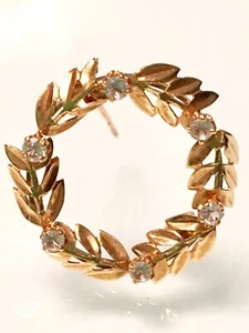 14 KTGP HANDMADE GRECIAN LAUREL WREATH ~CUBIC ZIRCONIA CIRCLE PIN ~BROOCH - Picture 1 of 11