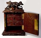 Coffre antique sculpté Forêt Noire 10 pouces, armoire, boîte : style animal renard dans un piège