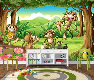 3D Cartoon Tree Monkey 7214 Wallpaper Mural Paper Wall Print Wallpaper Murals UK - Picture 1 of 6