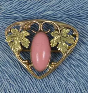 More details for antique 10ct gold and coral solitaire art nouveau brooch pendant