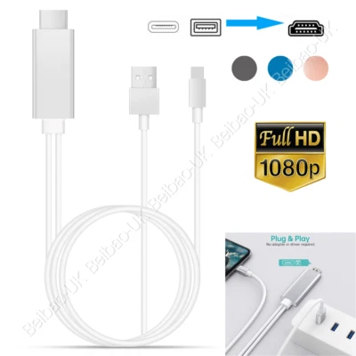 For iPhone 14 13 12 11 8 7 iPad HDMI Mirroring Phone to TV HDTV Adapter AV Cable - Image 1 of 4