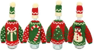 Fiesta de Navidad Feo Suéter Botella de Vino Juego de 4 Regalo de Vino de Navidad - Imagen 1 de 1