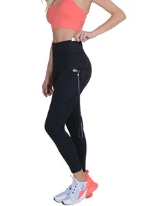 Yelete Women's Quality Active High Waist Workout Leggings w 5 Pockets, Black - Picture 1 of 41