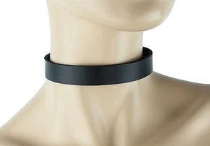 3/4" Wide Plain Genuine Black Leather Choker Collar Necklace Roller Buckle - Picture 1 of 2