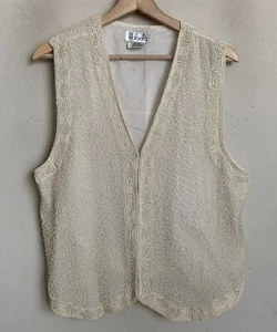 Rafaella Vest Creme Beaded Collarless V-Neck Hook Eye Close Lined Size S - Picture 1 of 9