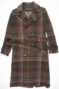 Ralph Lauren Blue Label Coat Jacket Plaid Wool Italy Belted Double Breasted 4 - Picture 1 of 4