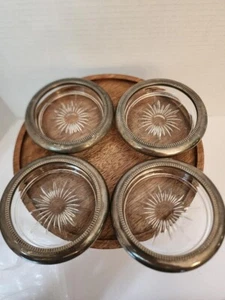 Vintage Leonard Silver Plated Rim and Crystal Starburst Coasters Italy Set Of 4 - Imagen 1 de 5