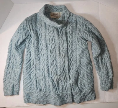 Aran 毛衣女式 XS 美利奴羊毛开衫电缆针织厚底  — 第 1/3 张图片