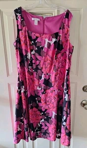 London Times Damen Kleid Größe 16W 1X Rosa Blumenmuster Schwarz Fit Flare Stretch Plus - Bild 1 von 12