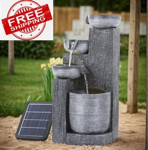 Solarbetriebenes Garten-Wasserspiel mit LED-Leuchten Kaskadenbrunnen UK - Bild 1 von 7